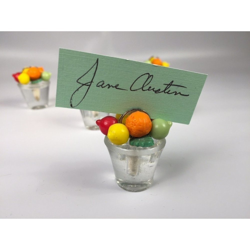 6 - ART DECO CZECH ART‎ GLASS BEADED FRUIT POT PLACE CARD HOLDERS